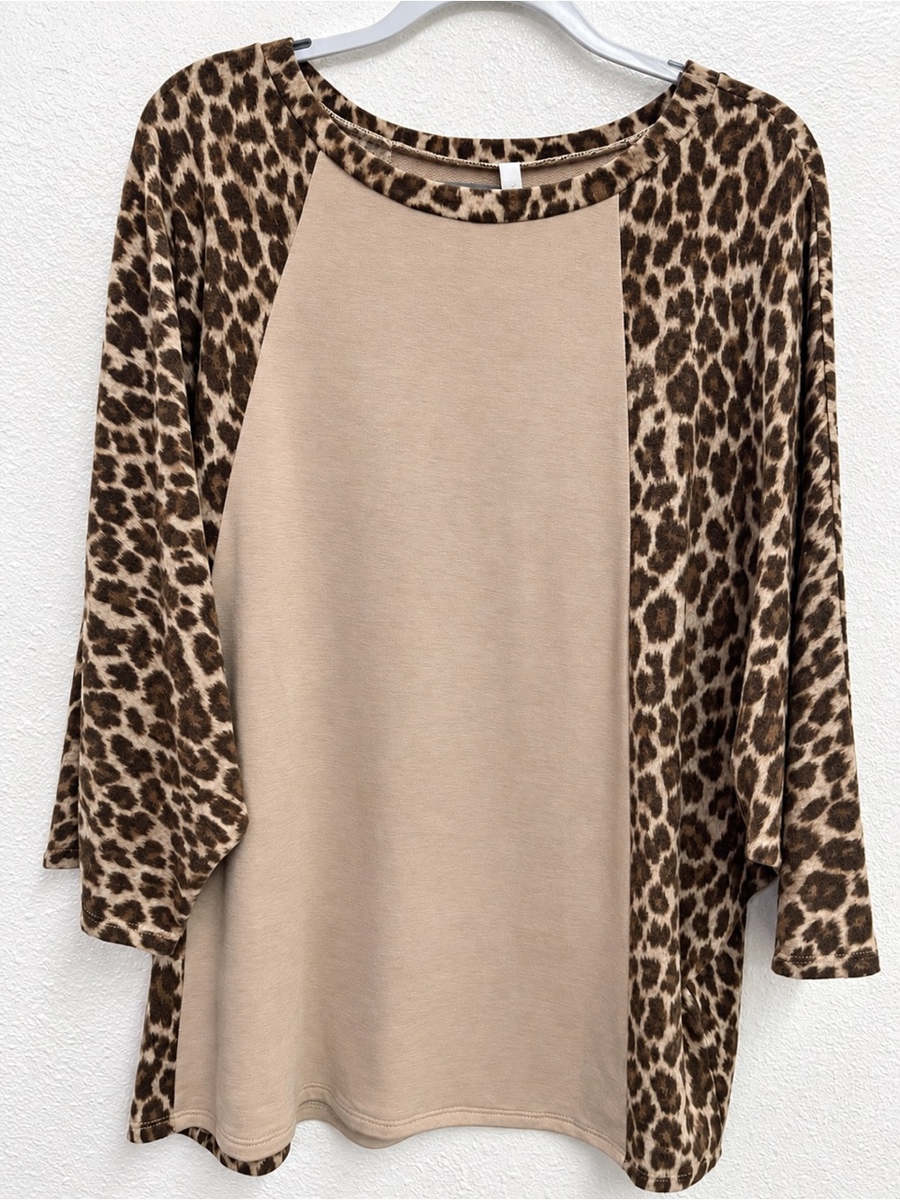 Beige Leopard Raglan Long Sleeve Women's Top